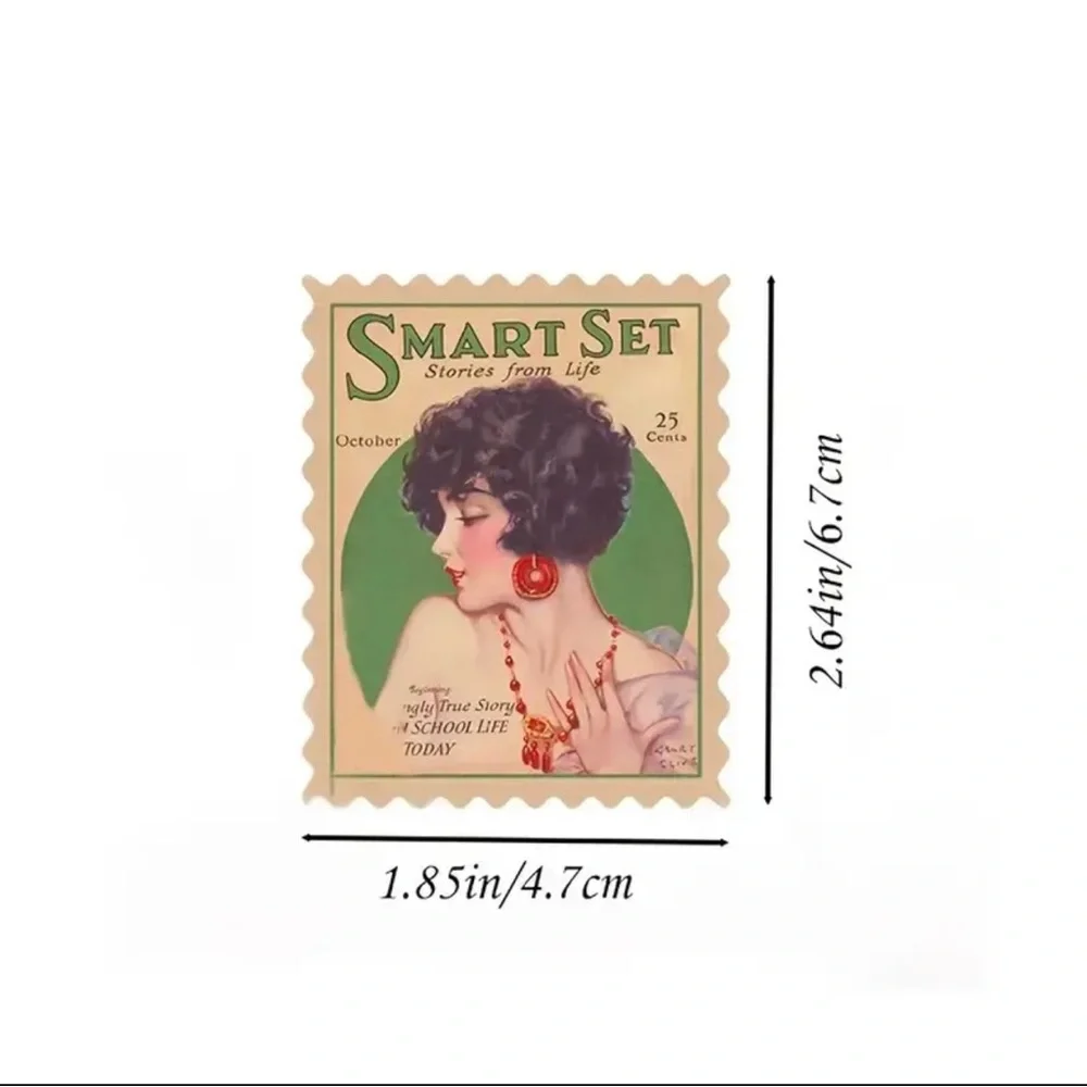Set Of 60 pcs Vintage Style Stamp Stickers Adorable‎ Designs For DIY Scrapbooks